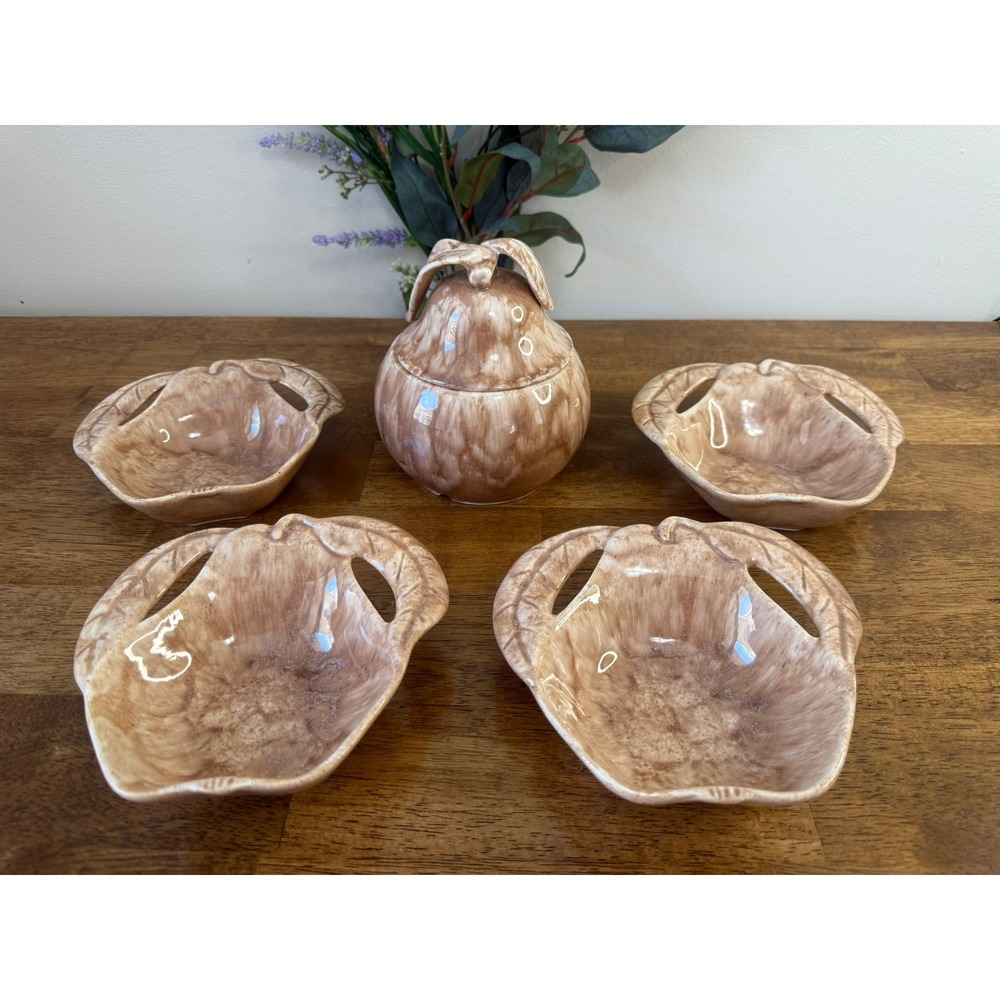 Vintage Enchanto California Pear Shaped Pottery Serving Lidded Bowl Dishes MCM